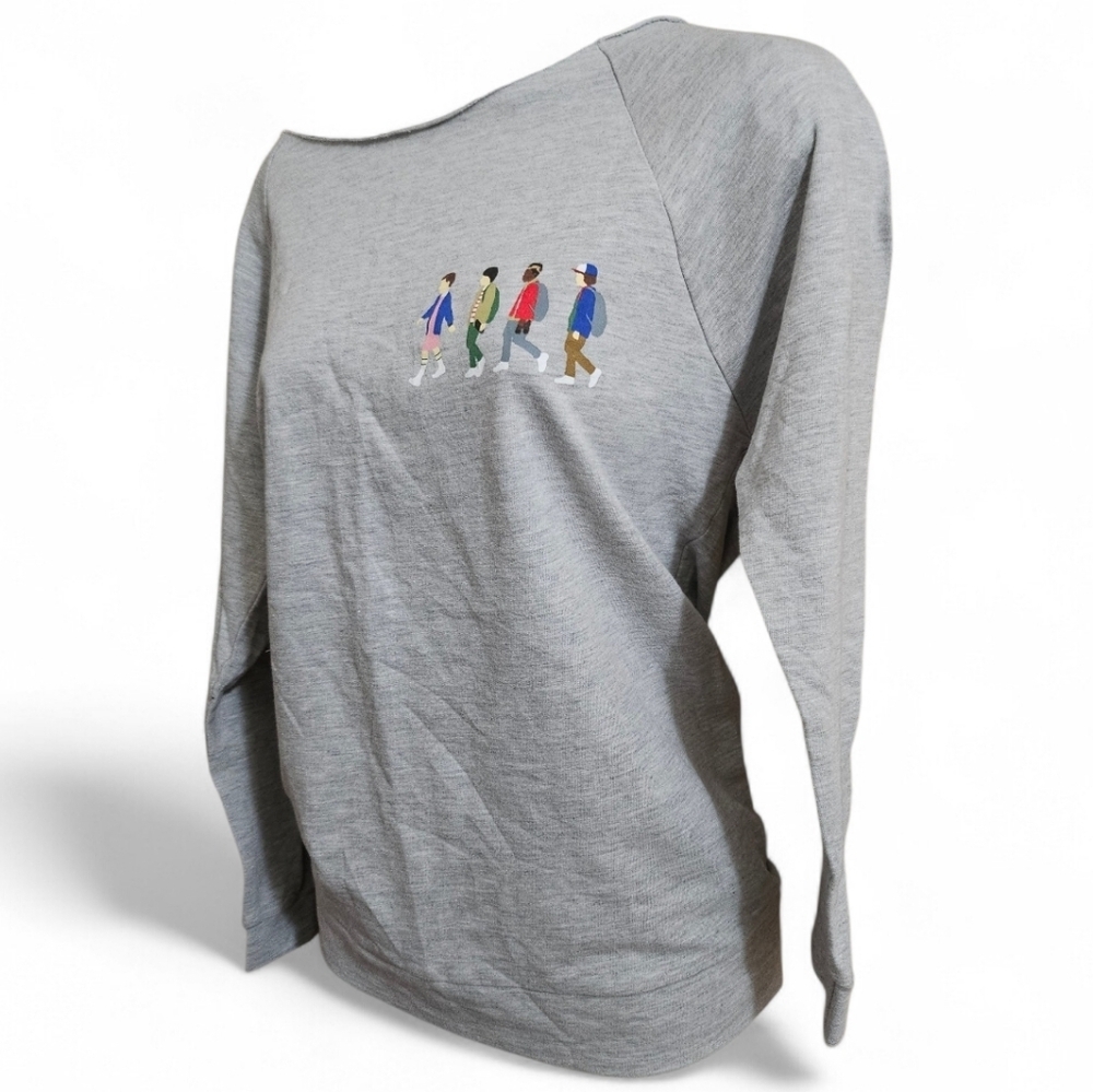Stranger Things Off-The-Shoulder Gray Graphic Sweatshirt